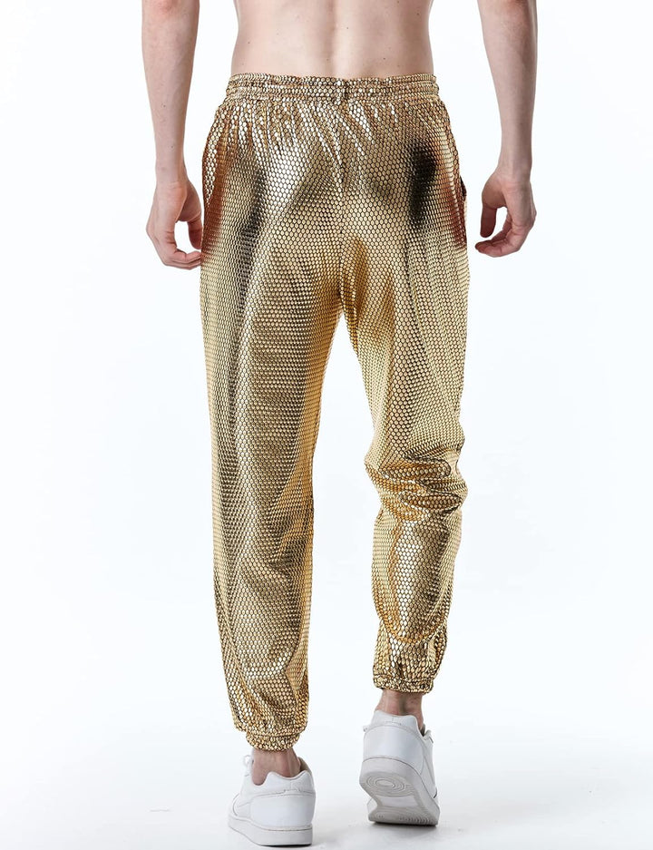 LucMatton Herren-Jogginghose, metallisch, glänzend, Disco-Party, elastische Hose M Gold-a, M Gold-a