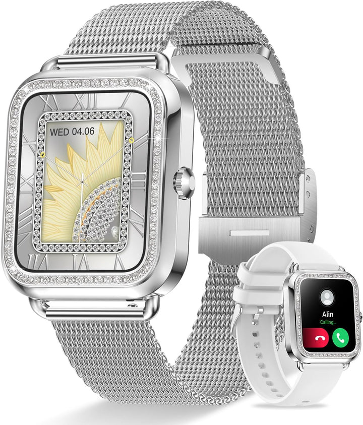 Erkwei Smartwatch Damen mit Bluetooth Anrufe 1.59" Zoll Touchscreen Fitness Tracker Schrittzähler He