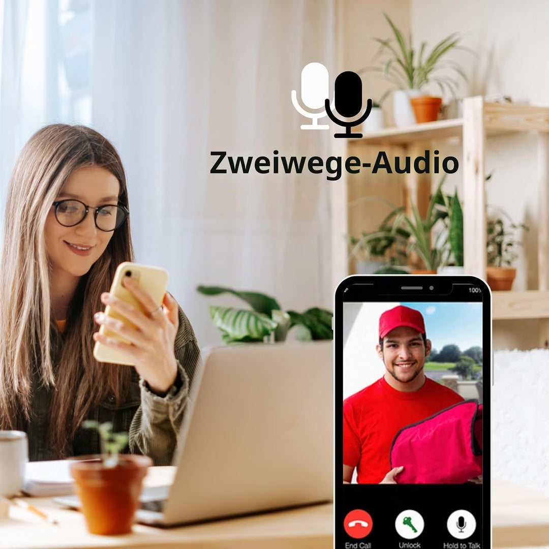 Millarco Home>it® Video-Türklingel mit WLAN und App - 720p HD Kamera, Nachtsicht, Zwei-Wege-Audio, B