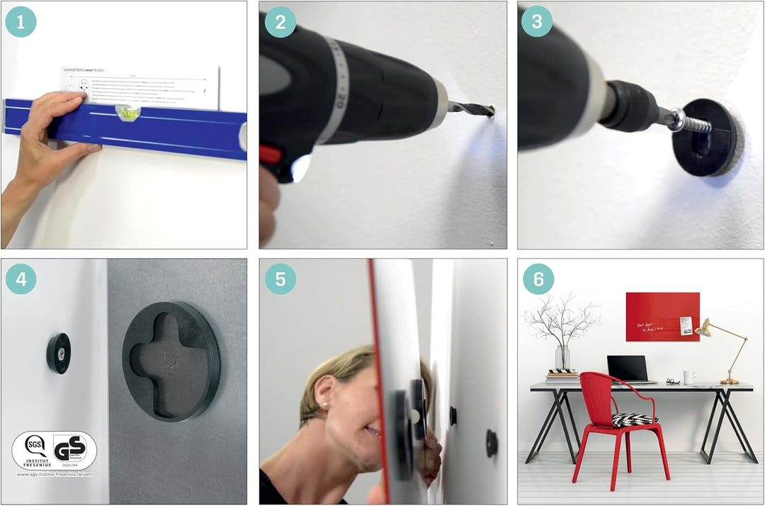 SIGEL GL361 Premium Glas-Magnettafel 91x46 cm Marmor-Optik weiss hochglänzend, TÜV geprüft, einfache