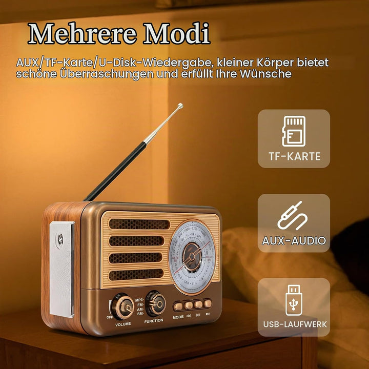 Retro Radio, Am/Fm/Sw Nostalgie Radio, Tragbar Küchenradio Mit USB/Tf-Kartensteckplatz, Retro Radios