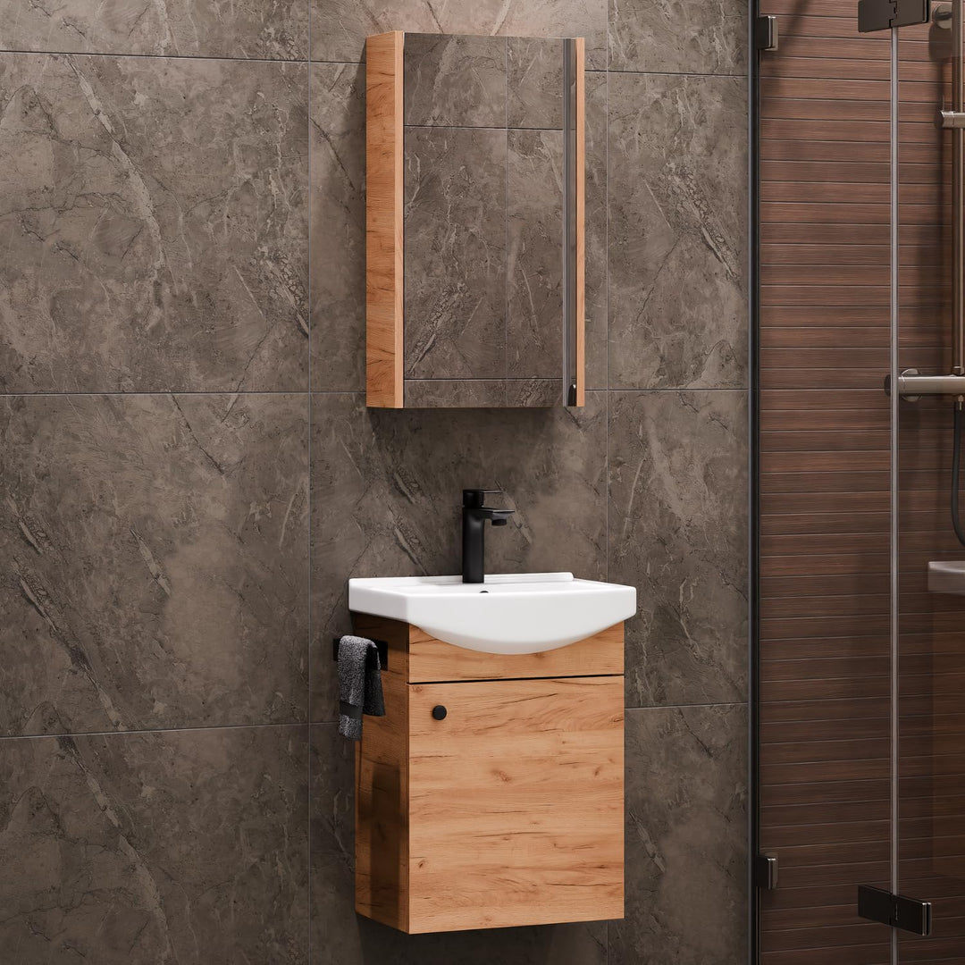 Planetmöbel Badmöbel Set aus Waschtisch + Waschbecken + Spiegelschrank, Gäste Bad WC, Farbe Gold Eic