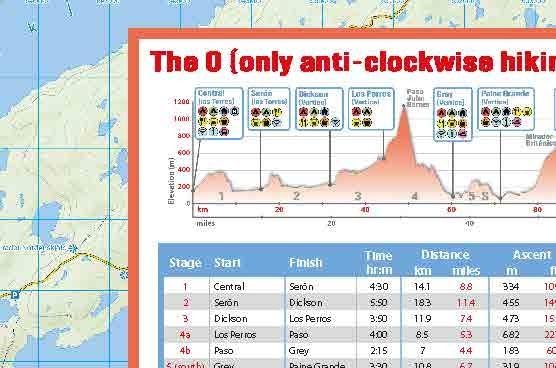 Torres del Paine: Trekking Map:: the O, the W, the Q and day-hikes, Karte