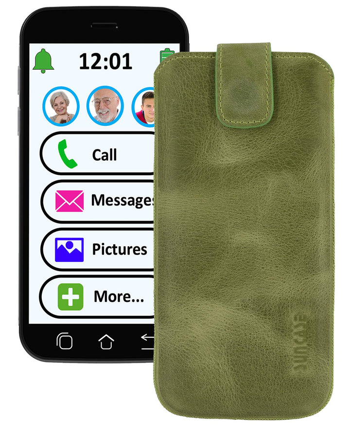 Suncase ECHT Ledertasche Leder Etui *Slim-Edition* für Swissvoice G50 Leder Hülle Handytasche (mit R