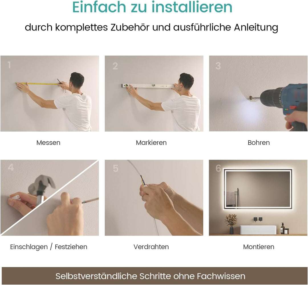 EMKE LED Badspiegel 100x60cm LED Badezimmerspiegel mit Beleuchtung Warmweisses Licht und Kaltesweiss