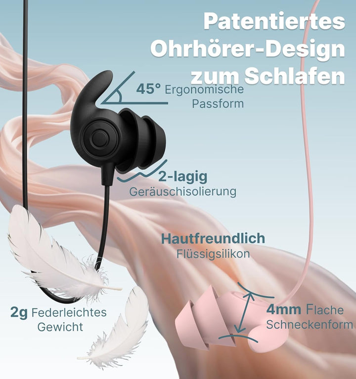 Hmusic Schlaf Ohrhörer, 30dB Geräuschisolierung, 2g leicht USB C Kopfhörer, flach/dünn Komfortable S