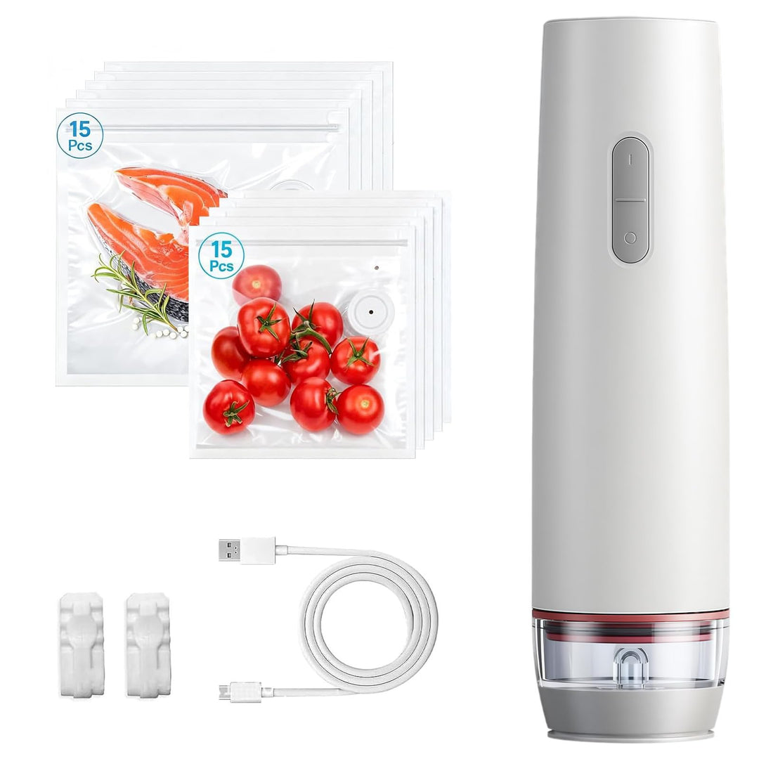 Tragbarer Vakuumiergerät Klein, Handvakuumierer für Lebensmittel mit 30 BPA-freien Wiederverwendbare