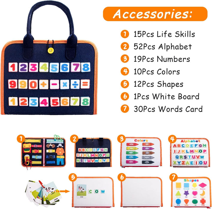 Montessori Quiet Book Busy Board für Kleinkinder ab 1-3 Jahren – 20-in-1 Aktivitätsboard aus Weichem