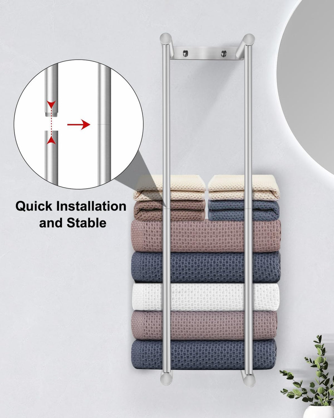 LIVEHITOP Handtuchhalter, Grosse Handtuchregal Silber Wand 75CM Edelstahl Hohe Kapazität Gästehandtu