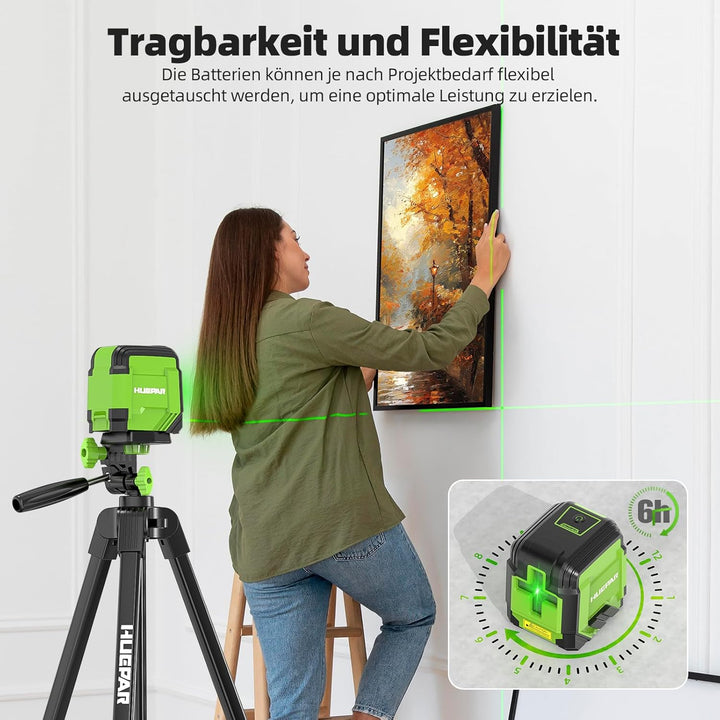 Huepar Kreuzlinienlaser mit 152 cm Stativ, 30 m Laser Wasserwaage Selbstnivellierendend, Linienlaser