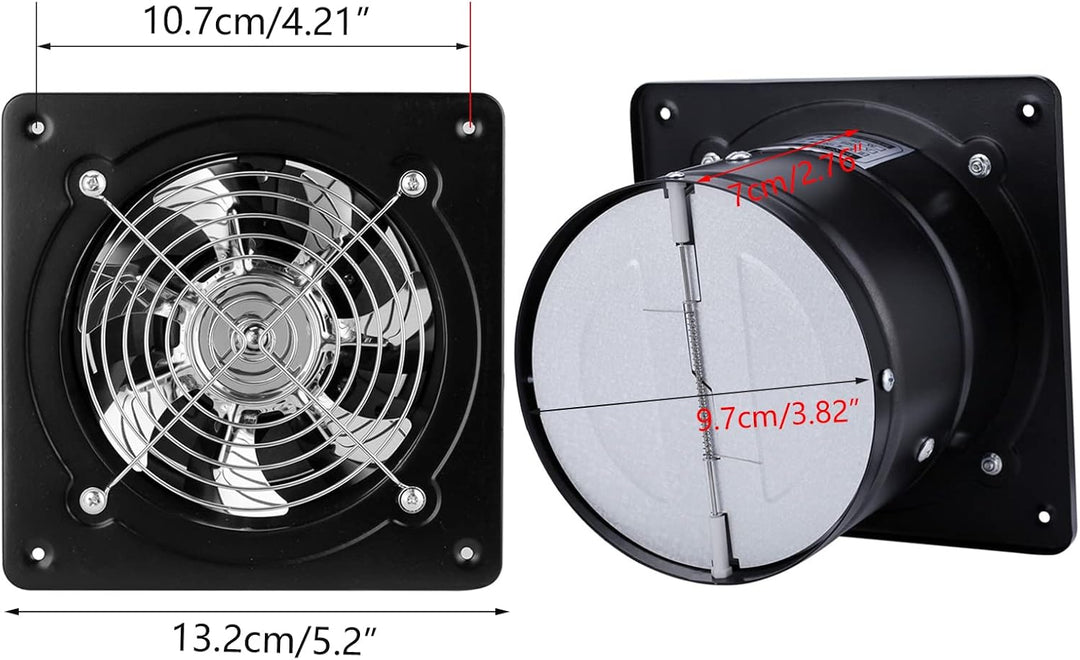 Abluftventilator Ø100mm, 4'' Rohrventilator Badlüfter mit Rücklaufklappe, 140m³/h 25W Axiallüfter Le