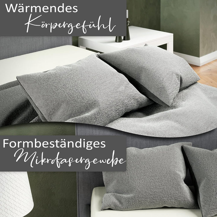 Leonado Vicenti Winter Plüsch Wende Bettwäsche 200 x 220 cm Uni Doppelkissen Bezug Premium Cashmere