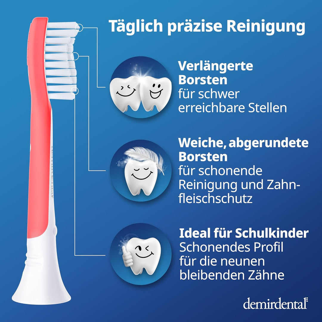 demirdental Kinder Ersatzbürsten passend für Philips Sonicare Kids, Bürstenköpfe ab 7 Jahre, entspri