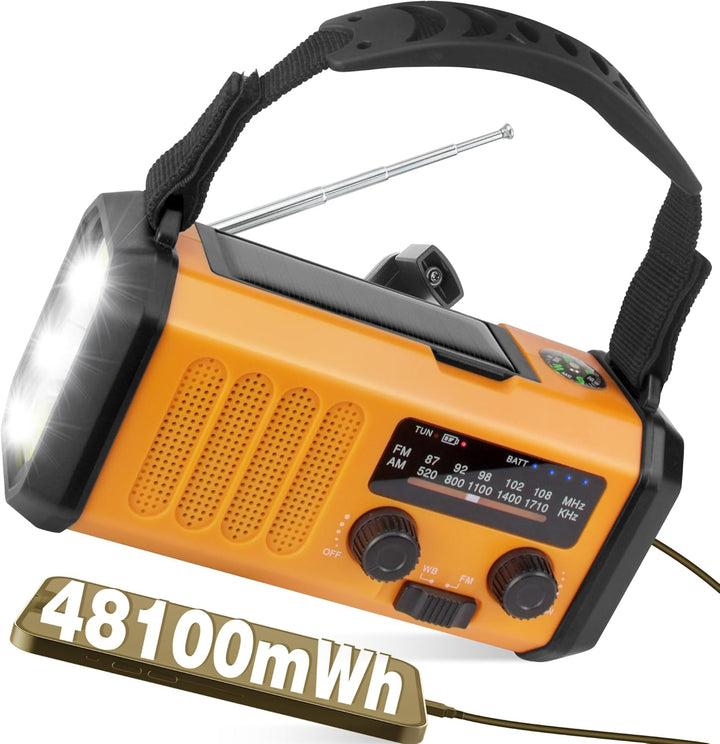 10000mAh Tragbare Solar Kurbelradio, Dynamo Weltempfänger Notradio mit AM FM Radio, Aufladbar Powerb