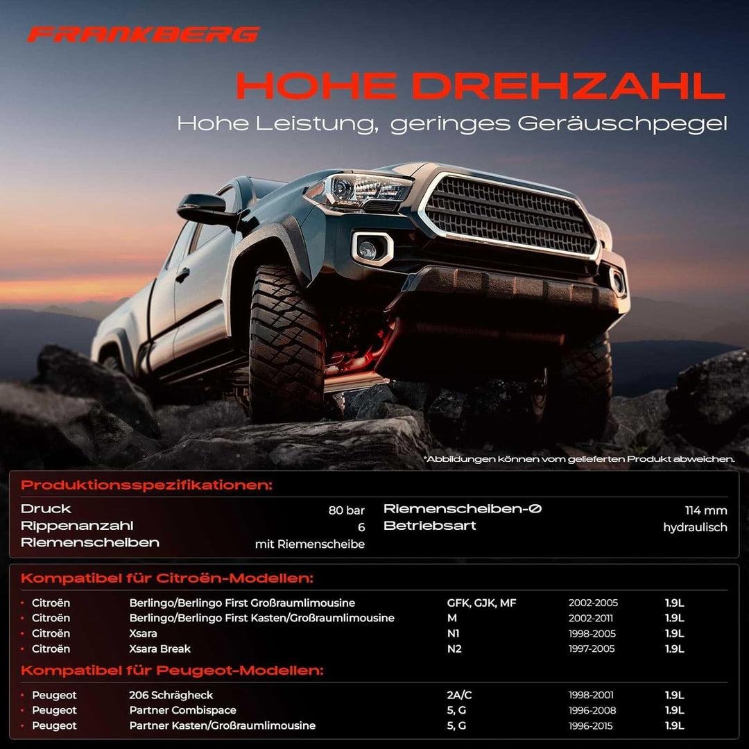 Frankberg Servopumpe Hydraulikpumpe Lenkung Kompatibel mit Xsara N1 N2 1.9L 1998-2005 206 2A/C 1.9L