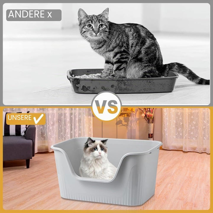 Katzenklo Offen Gross 64x45x33cm, Katzentoilette Hoher Rand Ohne Deckel Katzen Klo Cat Litter Box Sp