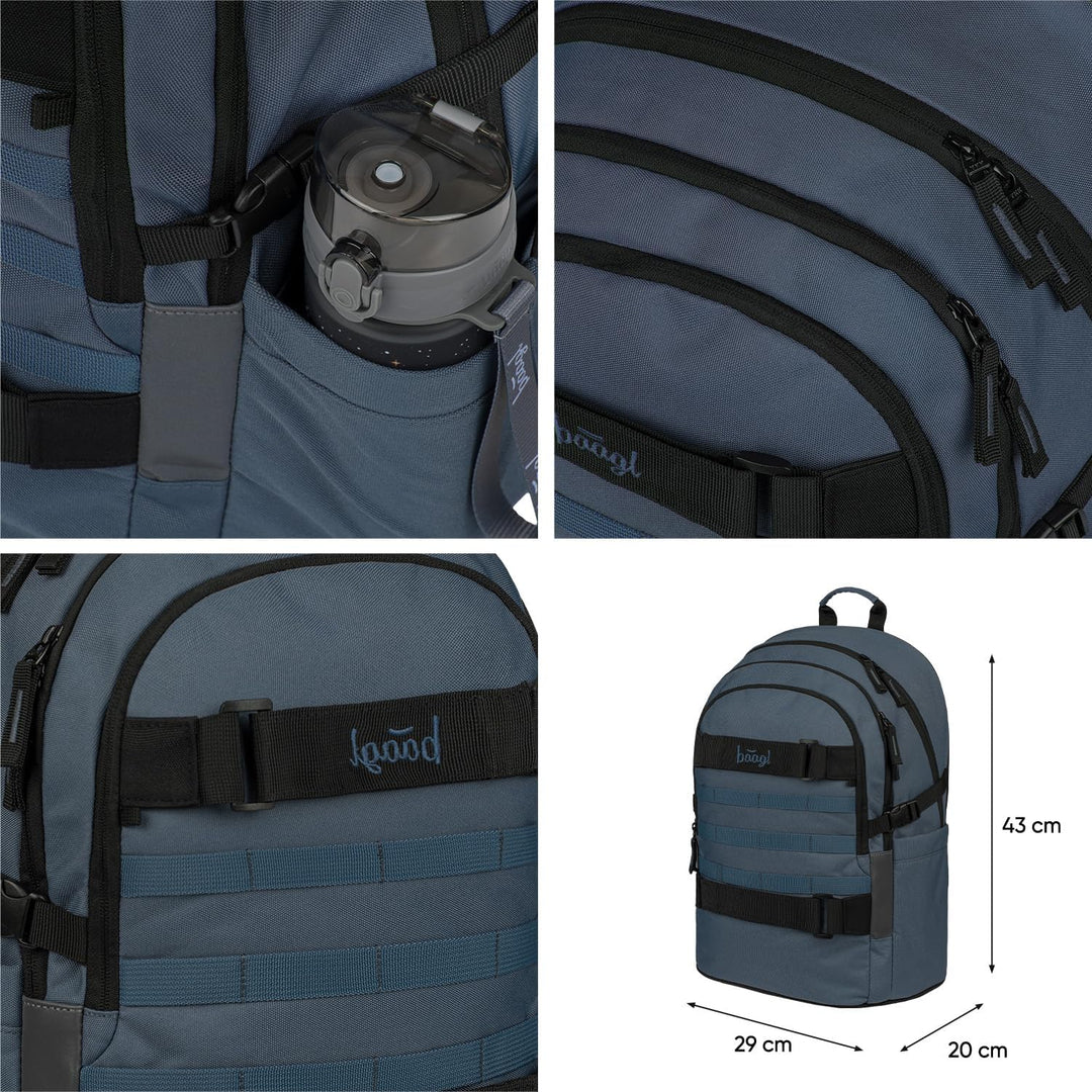 Baagl Schulrucksack für Jungen Mädchen Teenager - Skateboard Rucksack - Kinderrucksack mit Laptopfac