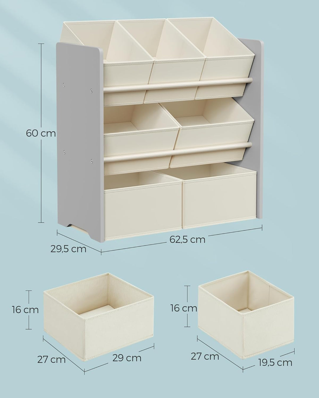 SONGMICS Kinderregal, Spielzeugregal, Bücherregal Kinder, mit 7 Aufbewahrungsboxen aus Vliesstoff, K