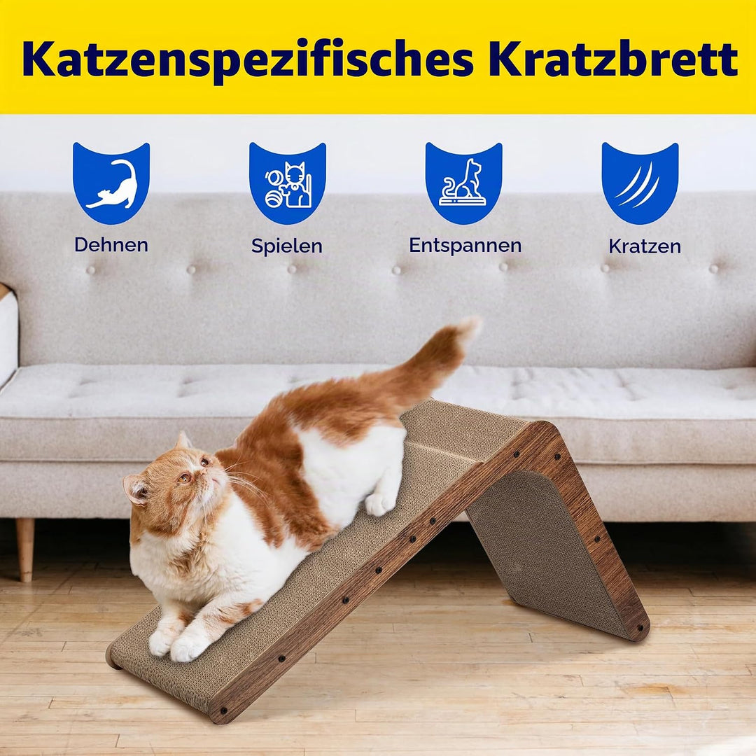 FluffyDream Katzenkratzer mit Katzenspielzeug Kugelbahn, eingebauter Ball, L-förmiger Kratzer, Karto