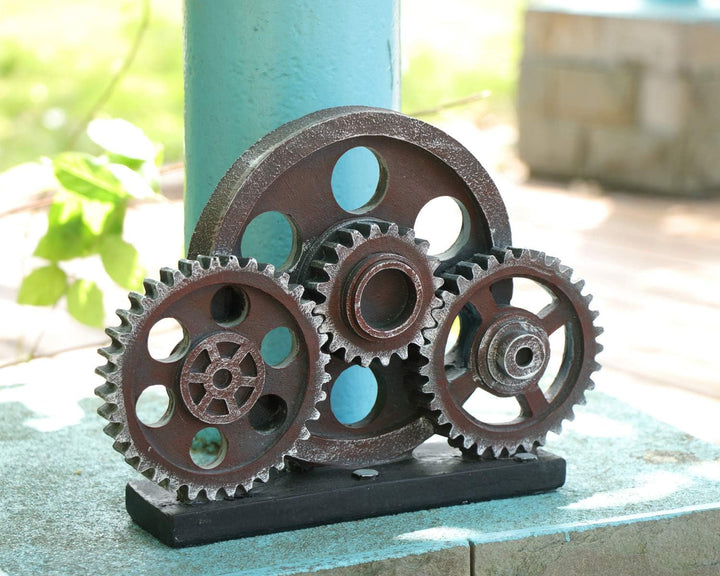 Retro Industrieller Steampunk Kunstharz Zahnrad Figur Höhe19.5cm, Kupfer Farbe, Schweres Dekoratives