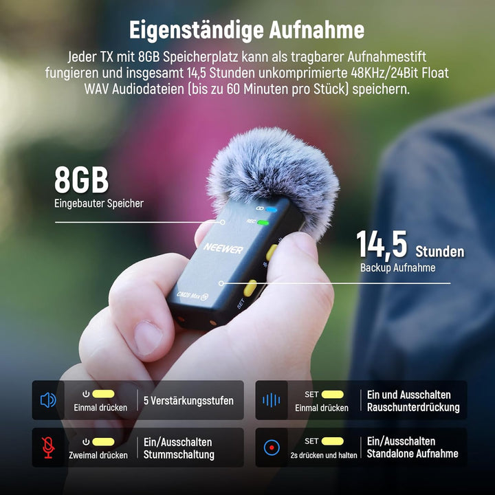 NEEWER CM28 Max Wireless Lavalier Mikrofon System mit Ladekoffer 48KHz/24Bit Lossless Float Recordin