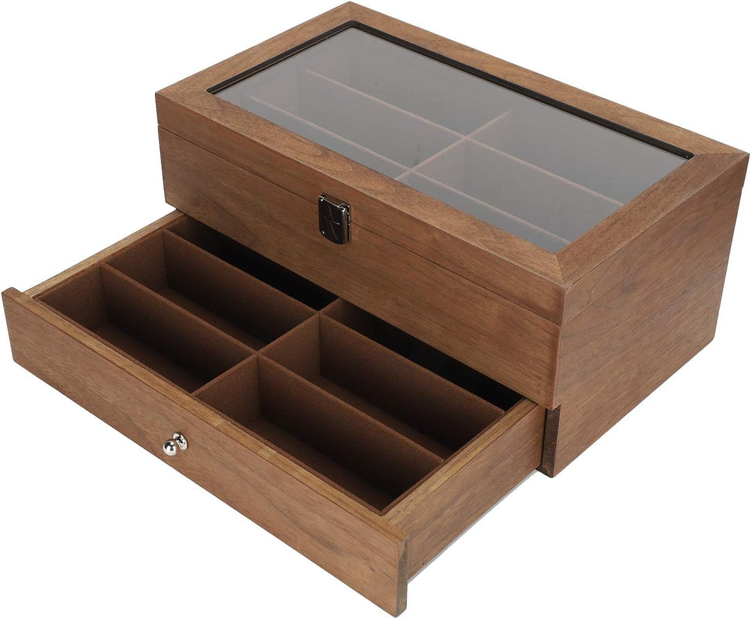 Doppelschichtige hölzerne Aufbewahrungsbox für Brillen, 12-Schlitz-Brillenbox Holz-Doppelschicht-Vit