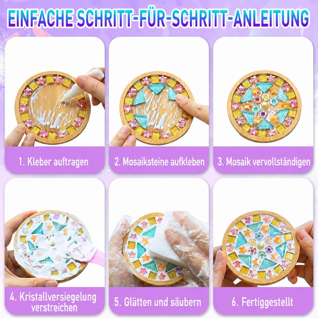 KDXBQ 8 Stück Mosaik Bastelset Untersetzer, DIY Mosaiksteine Set mit Bambus-Schalen, Komplettes Bast