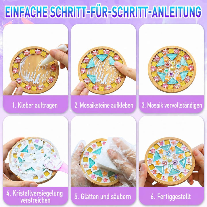KDXBQ 8 Stück Mosaik Bastelset Untersetzer, DIY Mosaiksteine Set mit Bambus-Schalen, Komplettes Bast