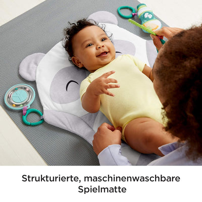 Fisher-Price GJD28 - Panda Spielmatte, Plüschmatte zum Spielen in der Bauchlage mit Spielzeugen