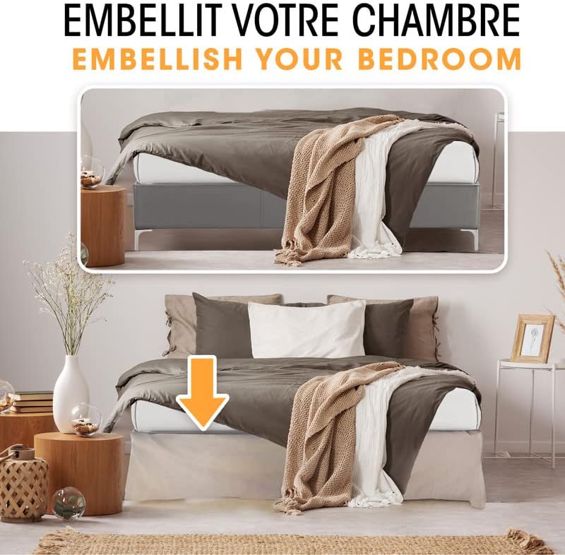 Betthusse 200x200 Beige – 4 Rüschen von 30 cm für Bett 200 x 200 cm – Bettüberwurf 200 x 200 cm – La