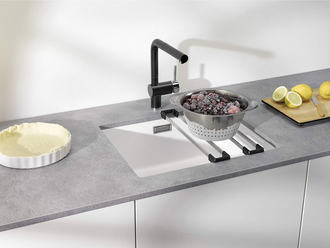 BLANCO Top-Schienen aus Edelstahl, 235906, 416 mm & 238483 Klappmatte als Abtropf für die Küchenspül