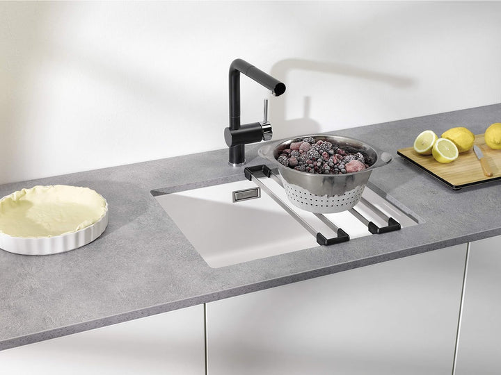 BLANCO Top-Schienen aus Edelstahl, 235906, 416 mm & 238483 Klappmatte als Abtropf für die Küchenspül