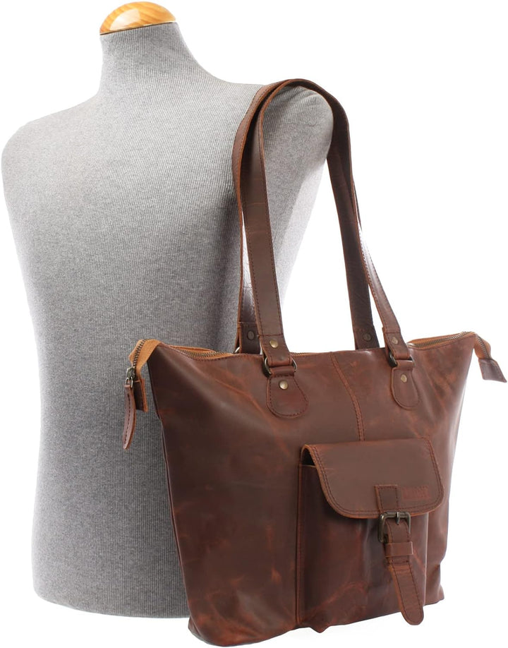LECONI Shopper gross Henkeltasche Damentasche Rindsleder vintage Ledertasche Damen Schultertasche 38