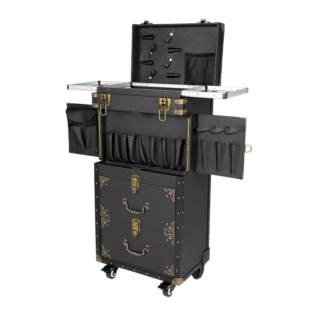 Kosmetikkoffer Trolley, Kosmetikkoffer mit Rollen, Friseurkoffer Make-Up Etuis Alu Trolley, Rolling