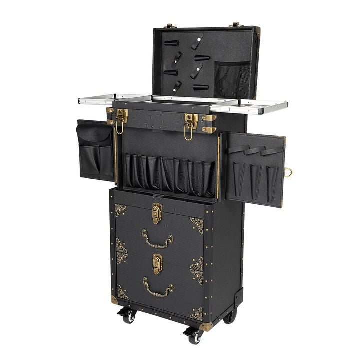 Kosmetikkoffer Trolley, Kosmetikkoffer mit Rollen, Friseurkoffer Make-Up Etuis Alu Trolley, Rolling