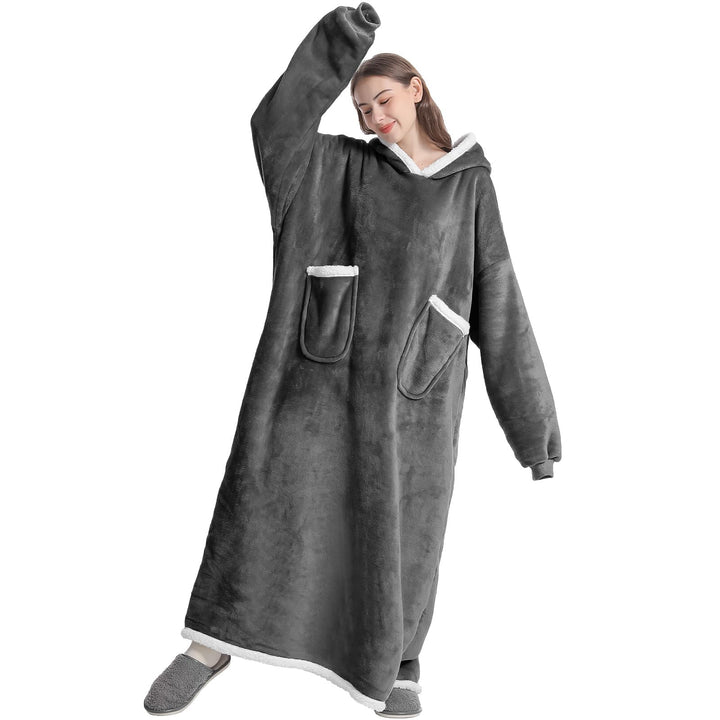 Emwwat Extra Lange Hoodie Decke, Übergrosse Sherpa Hoodie Decke für Damen und Herren, tragbare Decke