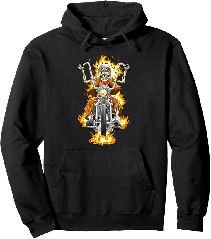 Motorrad Skelett / Motorradfahrer Flammen Pullover Hoodie