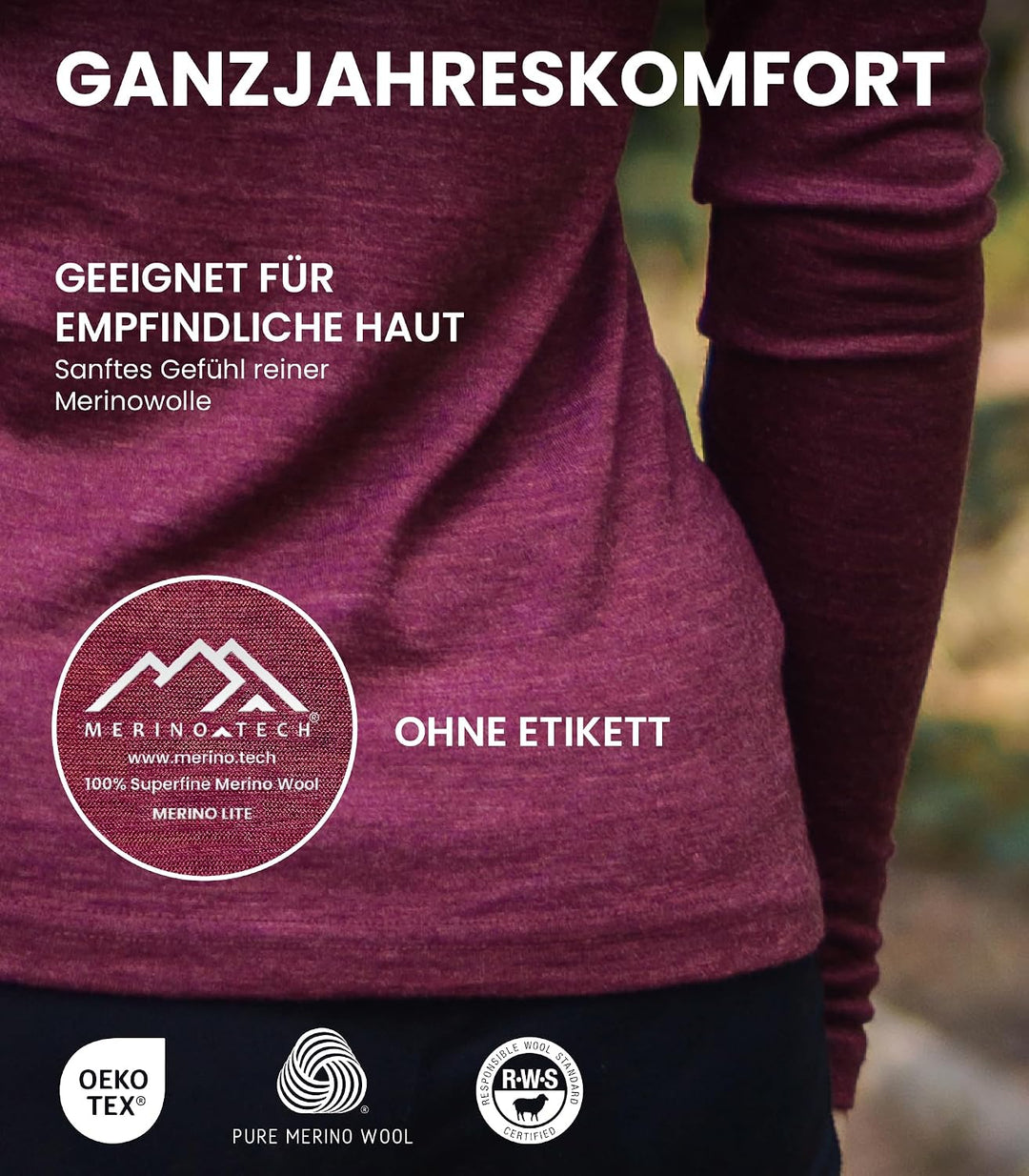 Merino.tech Merino Shirt Damen Langarm – Premium 100% Merino Unterwäsche Damen Langarmshirt, Sportun