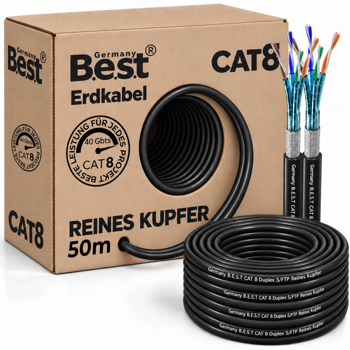 Germany B.e.s.t 50M CAT 8 Duplex Erdkabel Netzwerkkabel Outdoorkabel Kupfer LAN Kabel Ethernetkabel