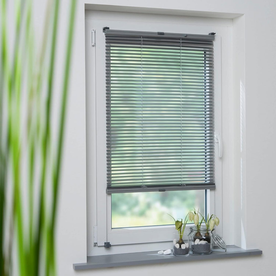 Liedeco Klemmfix-Jalousie, Aluminiumjalousie | Montage ohne Bohren | B 50 cm x H 130 cm | Silber B50