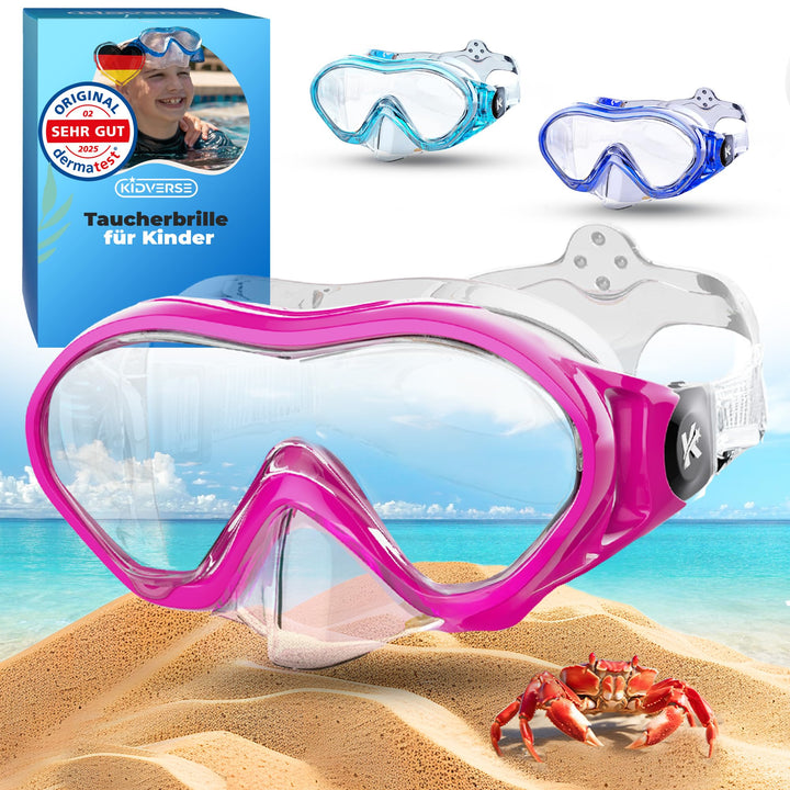 KIDVERSE Taucherbrille Kinder mit Nase - CE & Dermatest geprüfte Kinder Taucherbrille mit Stoffband