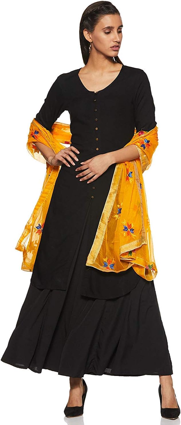 Weavers Villa Damen-Schal, indisches Handwerk, Dupatta, bestickt L Gelb, L Gelb