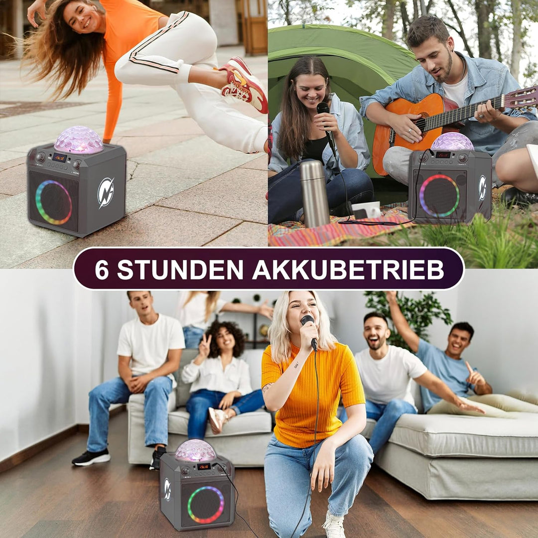 N-GEAR Block Party 602 Partybox und Karaoke Maschine – 100 Watt, 6 Stunden Akku, Party Discokugel Li