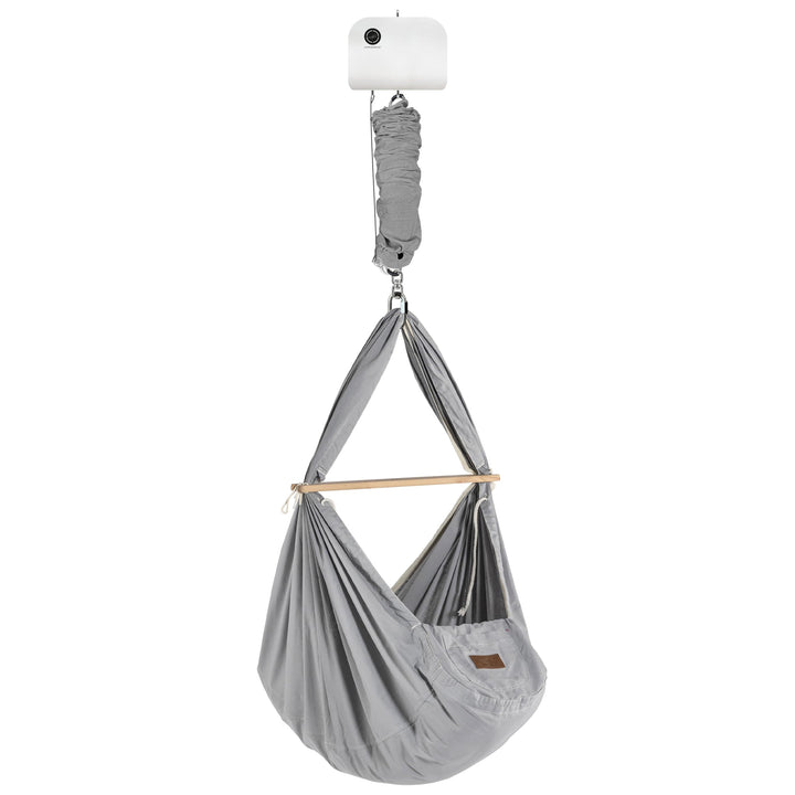 SCHMUSEWOLKE Federwiege BioGrey - mit Motor und Deckenbefestigung - Hängematte für Babys und Kleinki