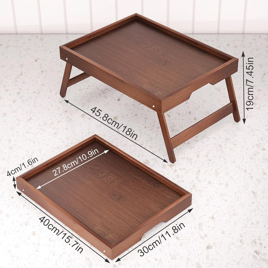 2er Pack Betttablett mit klappbaren Beinen, Bambus Frühstückstabletts, Serviertablett Betttisch für