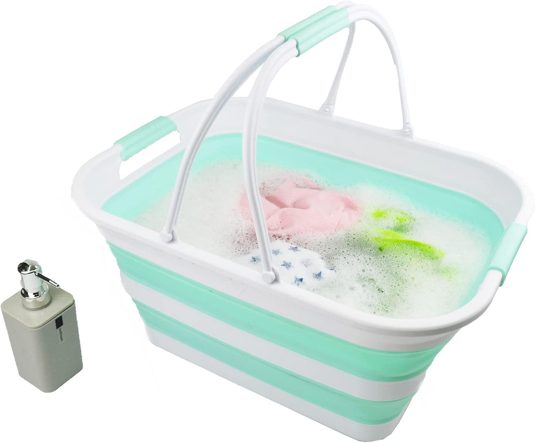 SAMMART 29 l zusammenklappbare Wanne mit Griff, tragbarer Picknickkorb, platzsparender Aufbewahrungs