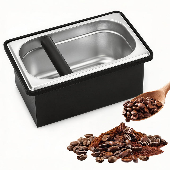 Espresso-Klopfbox, Abklopfbehälter aus Edelstahl, grosse Kaffeeklopfbox mit stossdämpfenden Gummi- u
