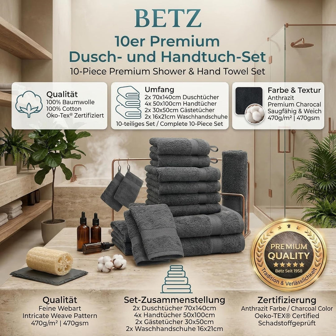 Betz 10-TLG. Handtuch-Set Premium 100% Baumwolle 2 Duschtücher 4 Handtücher 2 Gästetücher 2 Waschhan