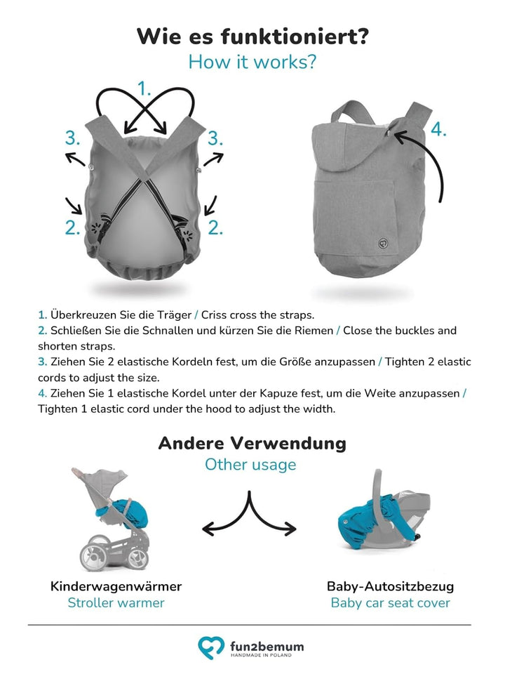 FUN2BEMUM Fleece Baby Tragecover Tragebadeckung Bäreonohren Graphite Einheitsgrösse, Einheitsgrösse