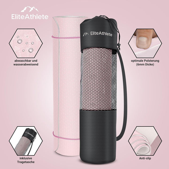 EliteAthlete Yogamatte - Sportmatte - Fitnessmatte - Gymnastikmatte gepolstert &amp; rutschfest für Fitn